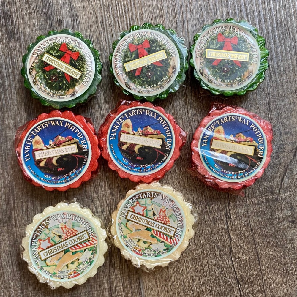 Yankee Candle Tarts Wax Potpourri Lot 8 Christmas Wreath Eve Cookie Melts 0.8oz